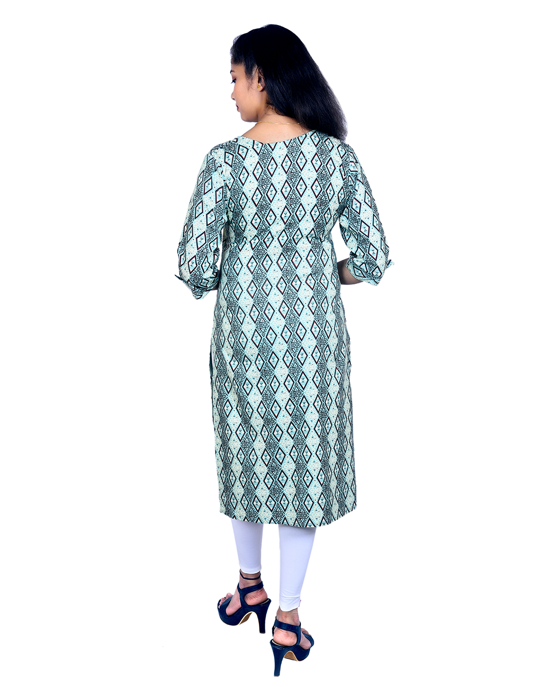 Blue Cotton Kurti for Women – Tribal Geometric Print, 3/4 Sleeves, Ethnic Fusion – Everyday Wear