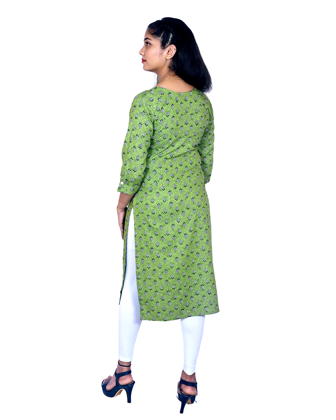 Light Green Printed Cotton Kurti for Women – Floral & Geometric Motifs, Cotton Fabric – Summer Daily Wear