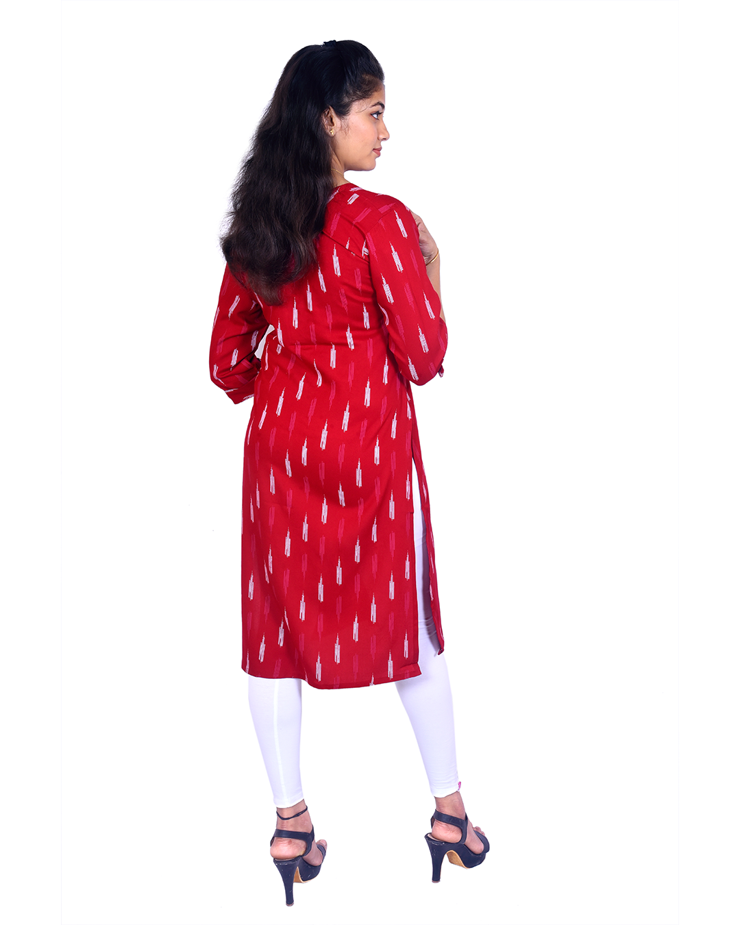 Maroon Cotton Kurti for Women – Minimal White Print, Round Neck, Front Button – Office & Everyday Wear