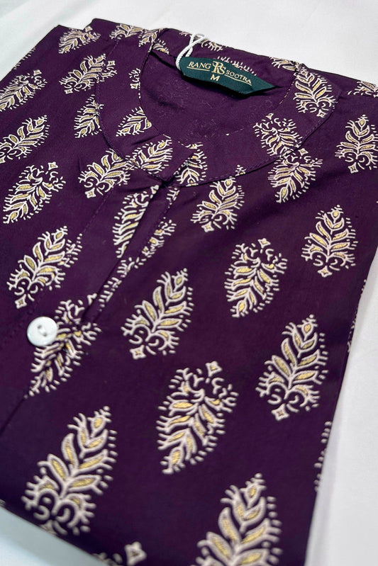 Women's Plum Purple Ryan Cotton Kurti – Royal Heritage Prints with Mandarin Collar
