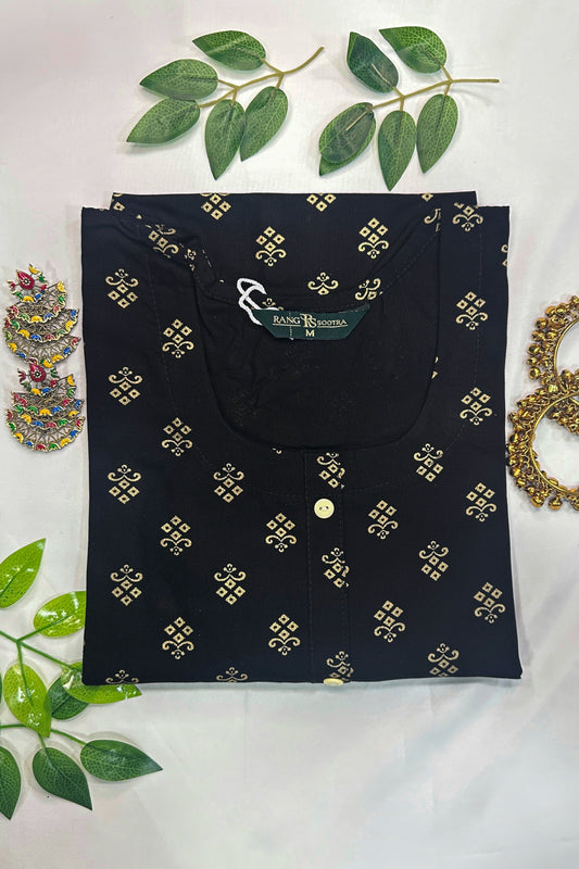 Women's Black Ryan Cotton Kurti – Subtle Glamour with Golden Butti Print