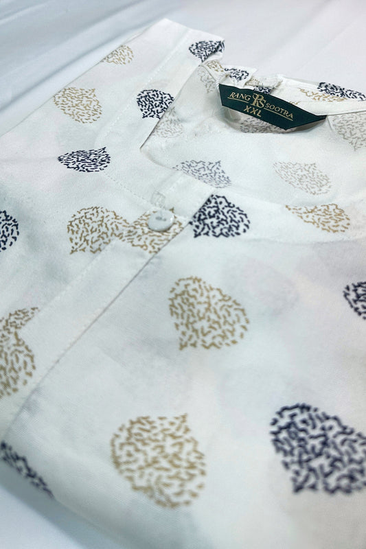 Women's White Ryan Cotton Kurti – Subtle Mughal Motif Elegance with Scoop Neckline