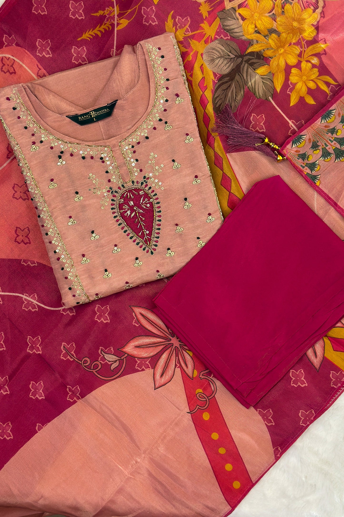 Rose Pink Embroidered Festive Kurta Set – Rang Sootra Radiance