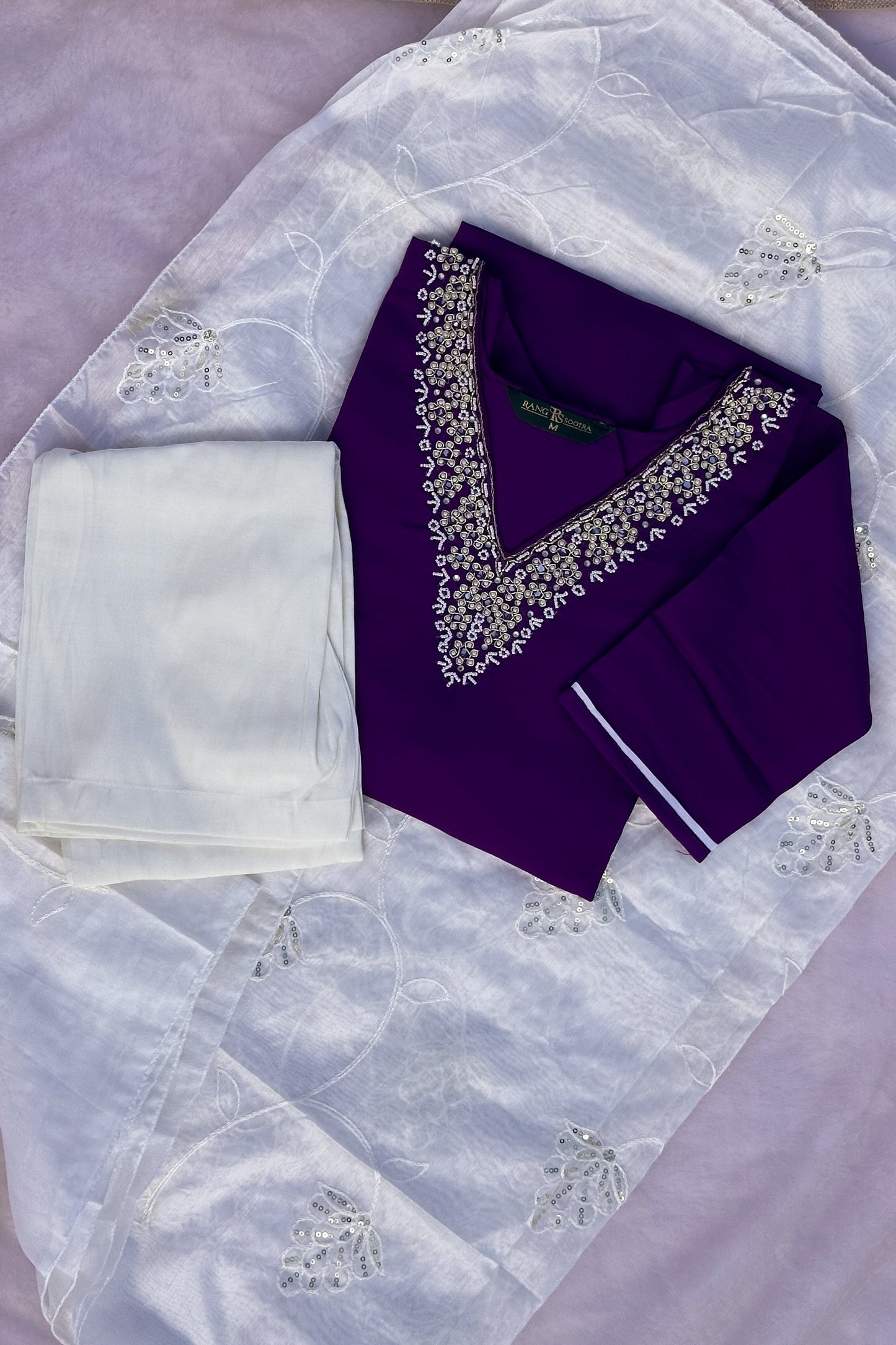 Royal Purple & White Embroidered Festive Kurta Set – Rang Sootra Grace