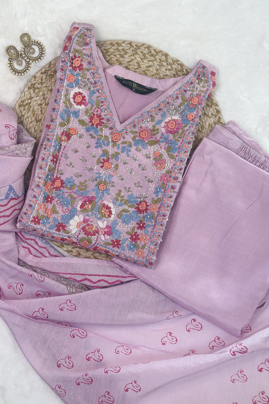 Lavender Bloom Festive Set – Embroidered Elegance by Rang Sootra