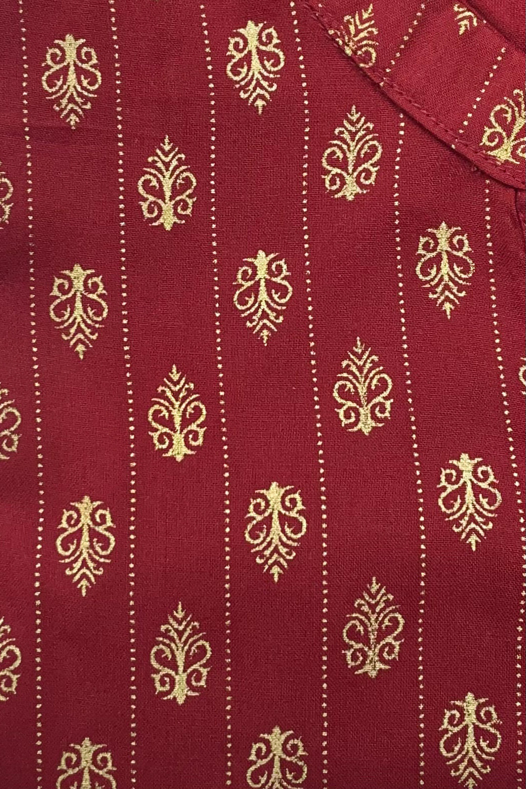 Women's Maroon Ryan Cotton Kurti – Vertical Elegance with Mughal-Inspired Motifs