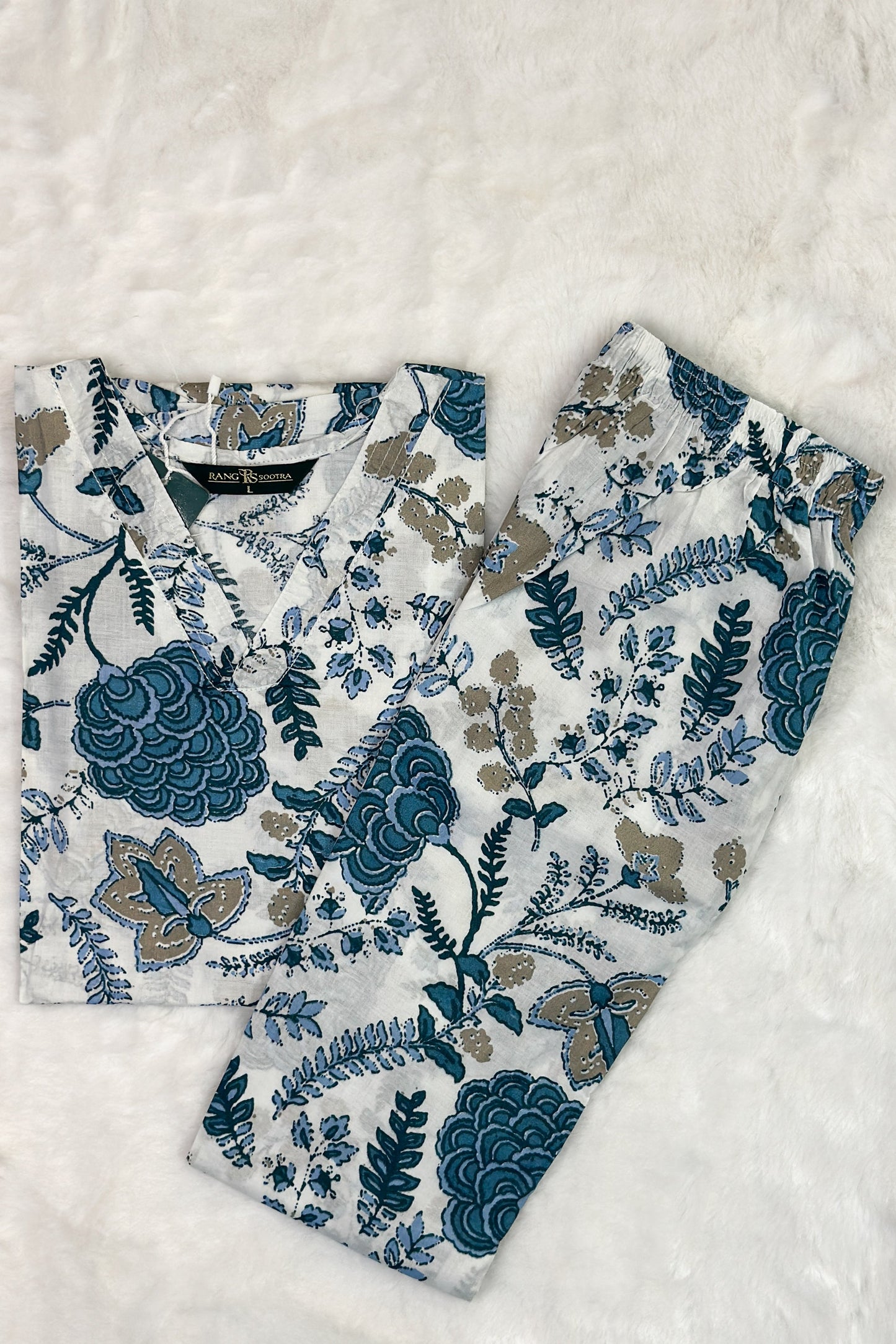Women’s Sky Blue Botanical Co-ord Set – Graceful Fusion of Florals and Elegance