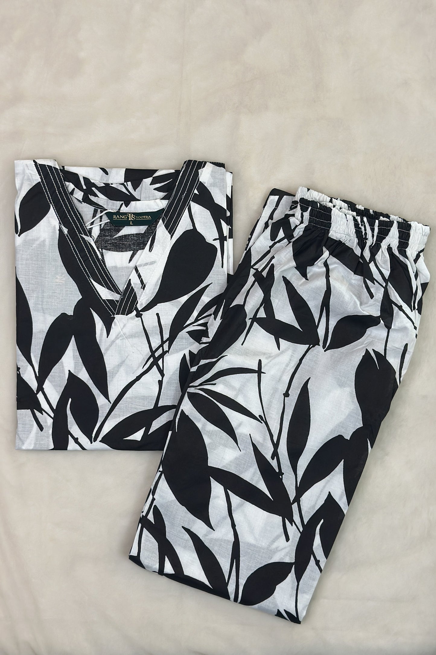 Women’s Monochrome Bamboo Leaf Co-ord Set – Contemporary Minimalist Chic