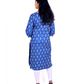 Indigo Blue Cotton Kurti for Women – Ikat Print, Round Neck, 3/4 Sleeves – Casual & Office Wear