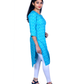 Sky Blue Cotton Kurti for Women – Abstract Line Print, 3/4 Sleeves – Light Casual Summer Wear