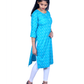 Sky Blue Cotton Kurti for Women – Abstract Line Print, 3/4 Sleeves – Light Casual Summer Wear