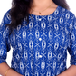 Indigo Blue Cotton Kurti for Women – Ikat Print, Round Neck, 3/4 Sleeves – Casual & Office Wear