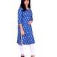 Indigo Blue Cotton Kurti for Women – Ikat Print, Round Neck, 3/4 Sleeves – Casual & Office Wear