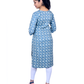 Blue Ikat Print Cotton Kurti – Round Neck, Front Buttons, 3/4 Sleeves – Casual Cotton Kurta for Women