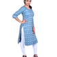 Blue Ikat Print Cotton Kurti – Round Neck, Front Buttons, 3/4 Sleeves – Casual Cotton Kurta for Women