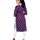 Deep Purple Cotton Kurti – Tribal Print, Wooden Buttons, 3/4 Sleeves – Ethnic Casual Wear for Women