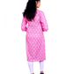 Rose Pink Cotton Kurti for Women – Ethnic Floral Print, Button-Down, 3/4 Sleeves – Daily & Festive Use