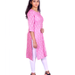 Rose Pink Cotton Kurti for Women – Ethnic Floral Print, Button-Down, 3/4 Sleeves – Daily & Festive Use