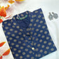 Women's Navy Blue Ryan Cotton Kurti – Timeless Polka Glam with Mandarin Neckline