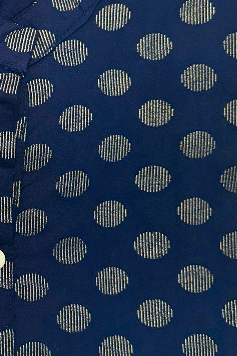 Women's Navy Blue Ryan Cotton Kurti – Timeless Polka Glam with Mandarin Neckline