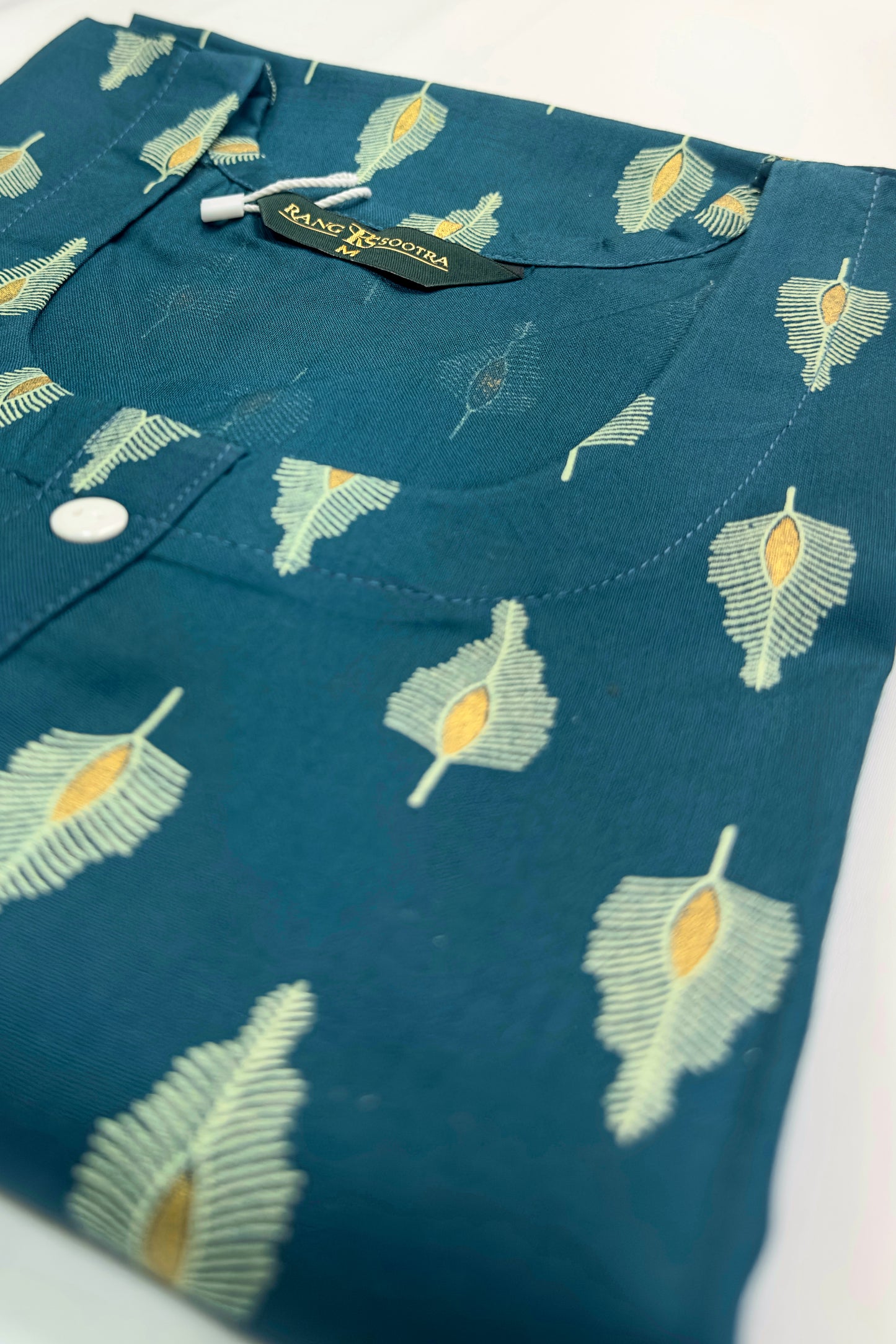 Women's Teal Blue Ryan Cotton Kurti – Contemporary Ikat Fusion with Scoop Neckline