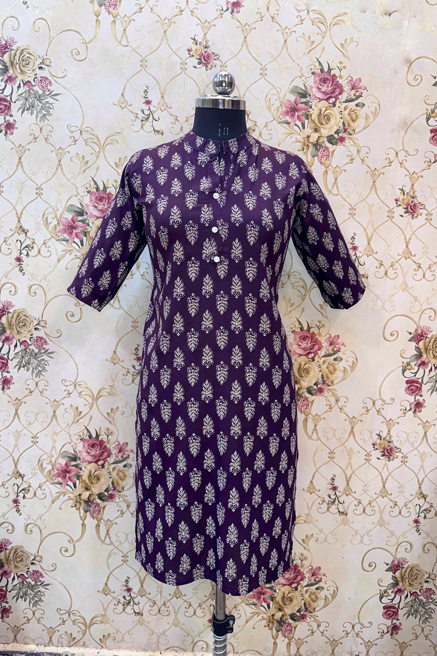 Women's Plum Purple Ryan Cotton Kurti – Royal Heritage Prints with Mandarin Collar