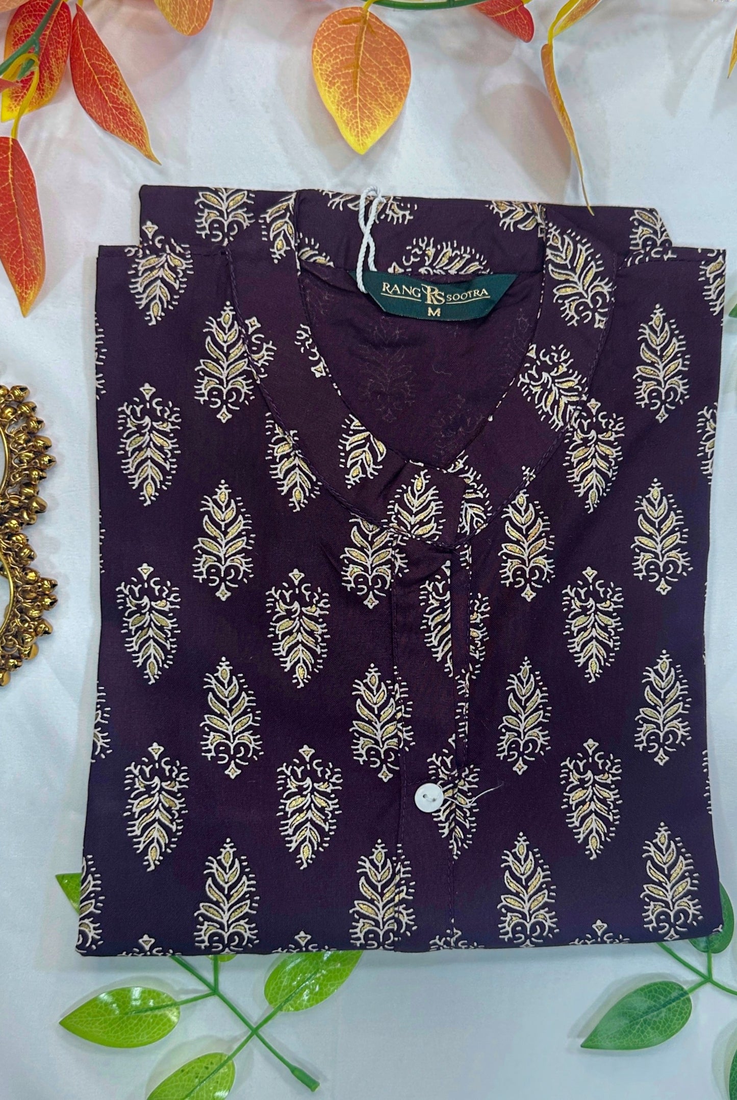 Women's Plum Purple Ryan Cotton Kurti – Royal Heritage Prints with Mandarin Collar