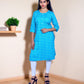 Sky Blue Cotton Kurti for Women – Abstract Line Print, 3/4 Sleeves – Light Casual Summer Wear