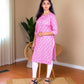 Rose Pink Cotton Kurti for Women – Ethnic Floral Print, Button-Down, 3/4 Sleeves – Daily & Festive Use