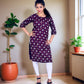 Deep Purple Cotton Kurti – Tribal Print, Wooden Buttons, 3/4 Sleeves – Ethnic Casual Wear for Women