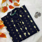 Women's Black Ryan Cotton Kurti – Linear Ikat-Inspired Elegance with Mandarin Neckline