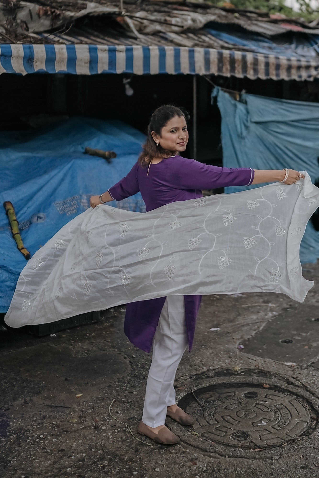 Royal Purple & White Embroidered Festive Kurta Set – Rang Sootra Grace