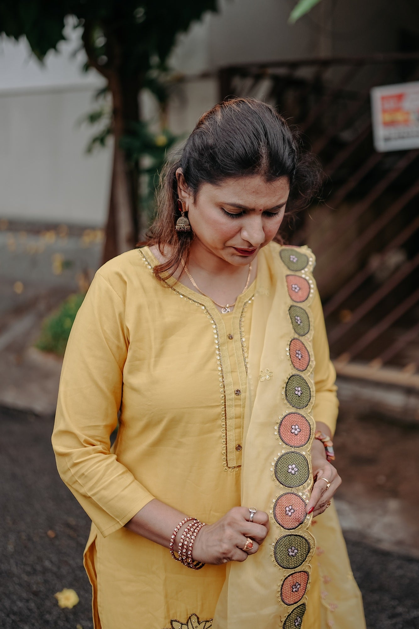 Mustard Yellow Festive Kurta Set with Mirror & Lotus Embroidery – Rang Sootra Radiance