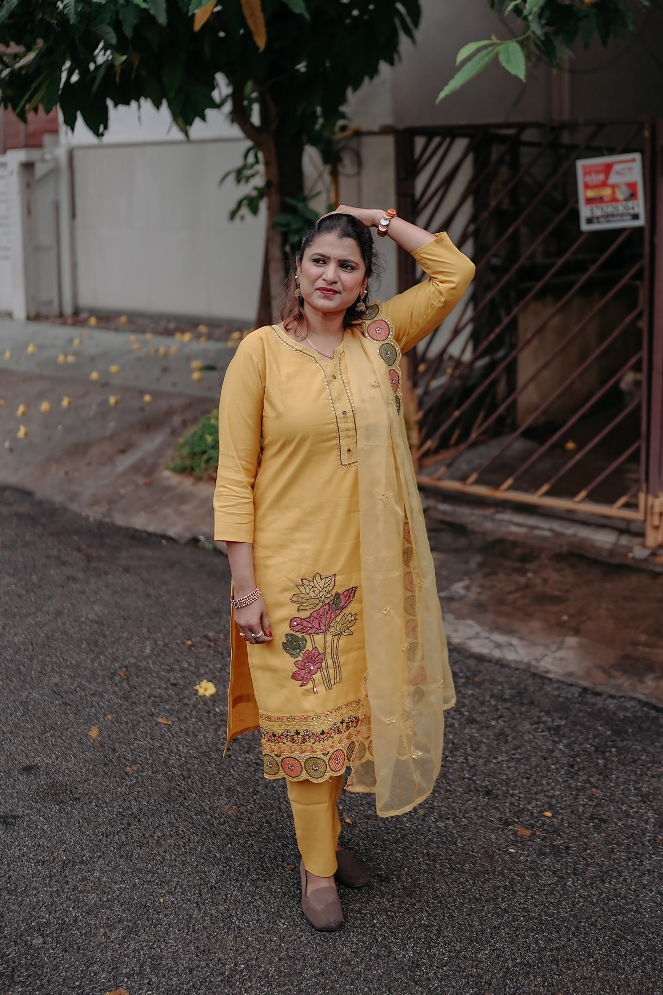 Mustard Yellow Festive Kurta Set with Mirror & Lotus Embroidery – Rang Sootra Radiance