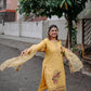 Mustard Yellow Festive Kurta Set with Mirror & Lotus Embroidery – Rang Sootra Radiance