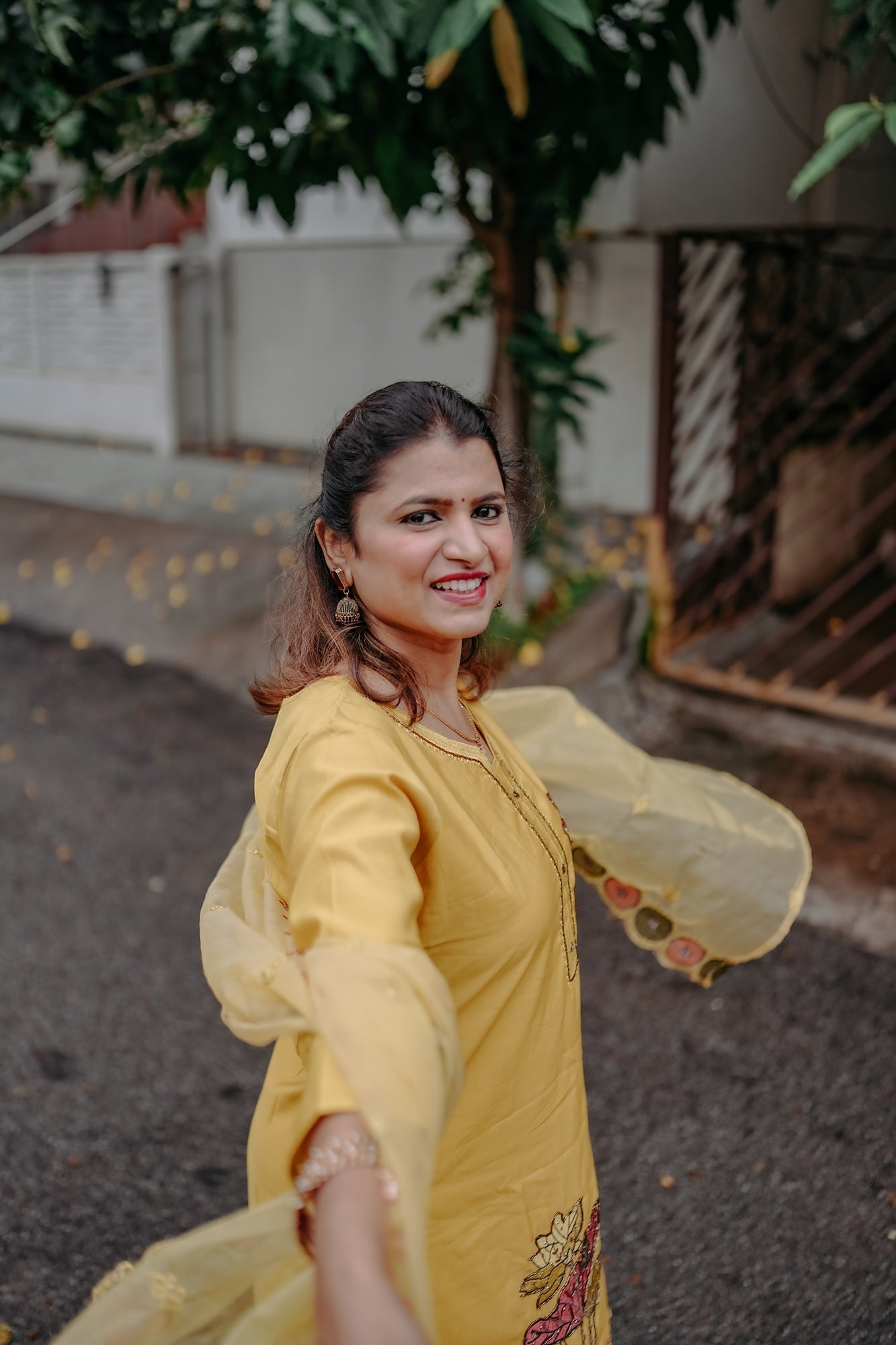 Mustard Yellow Festive Kurta Set with Mirror & Lotus Embroidery – Rang Sootra Radiance