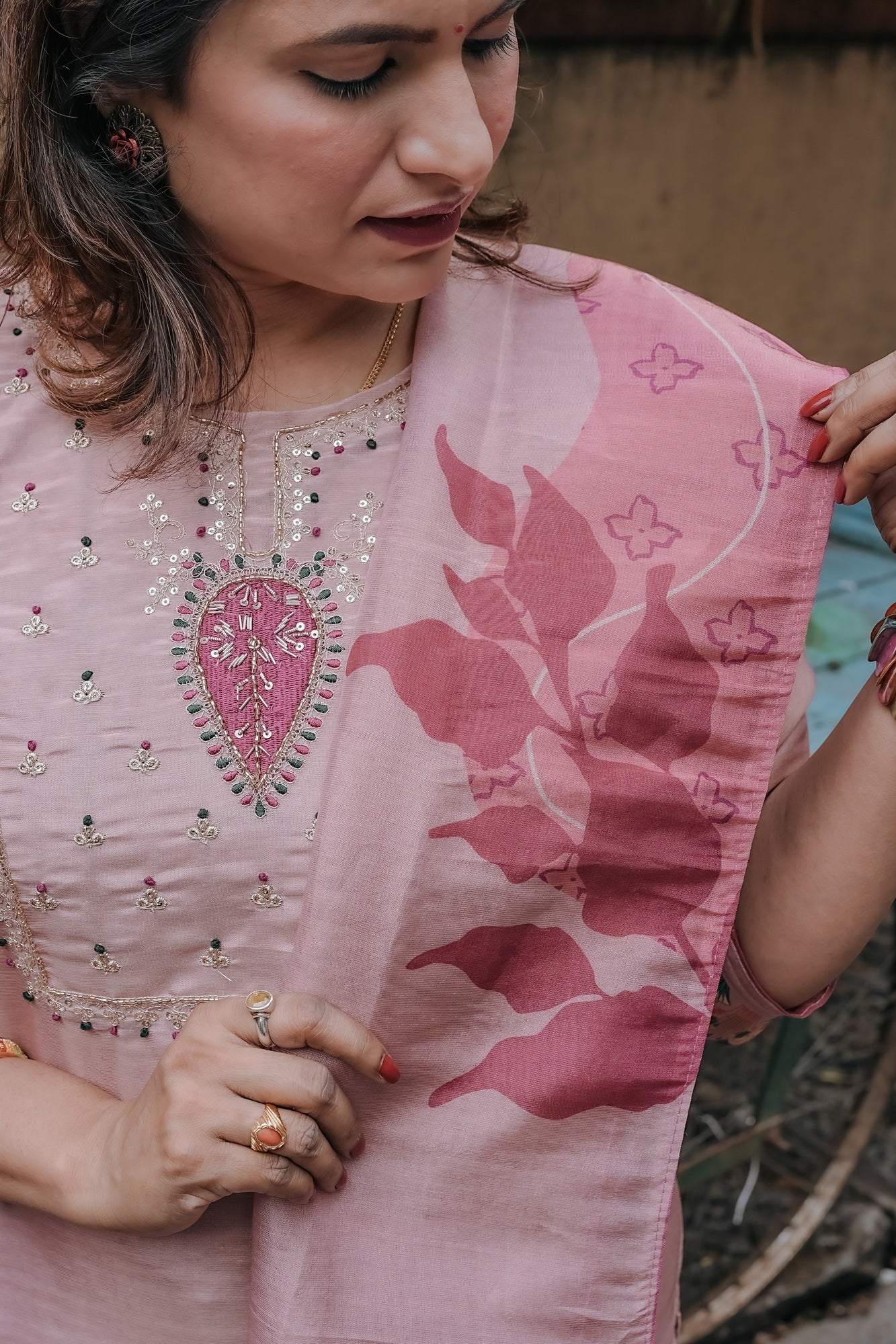 Rose Pink Embroidered Festive Kurta Set – Rang Sootra Radiance