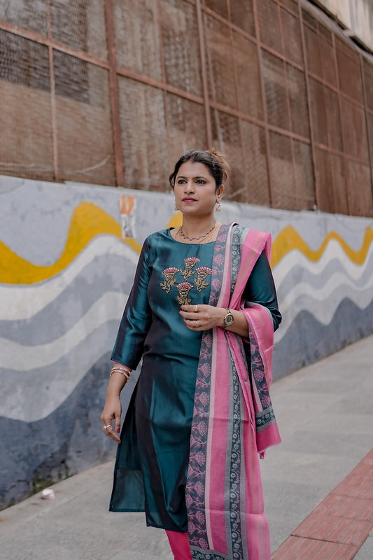 Teal Blossom Festive Set – Grace Redefined by Rang Sootra