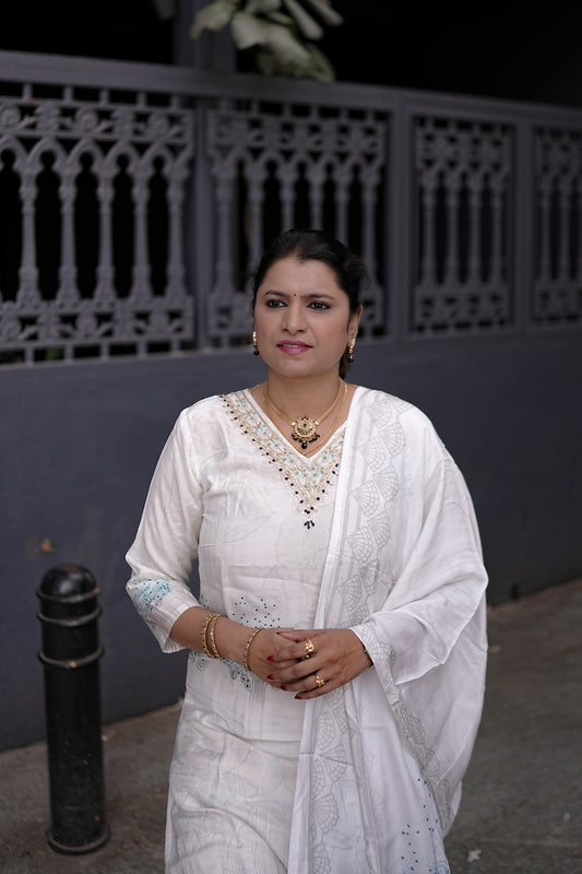 Ivory & Aqua Embroidered Festive Kurta Set – Rang Sootra Serenity