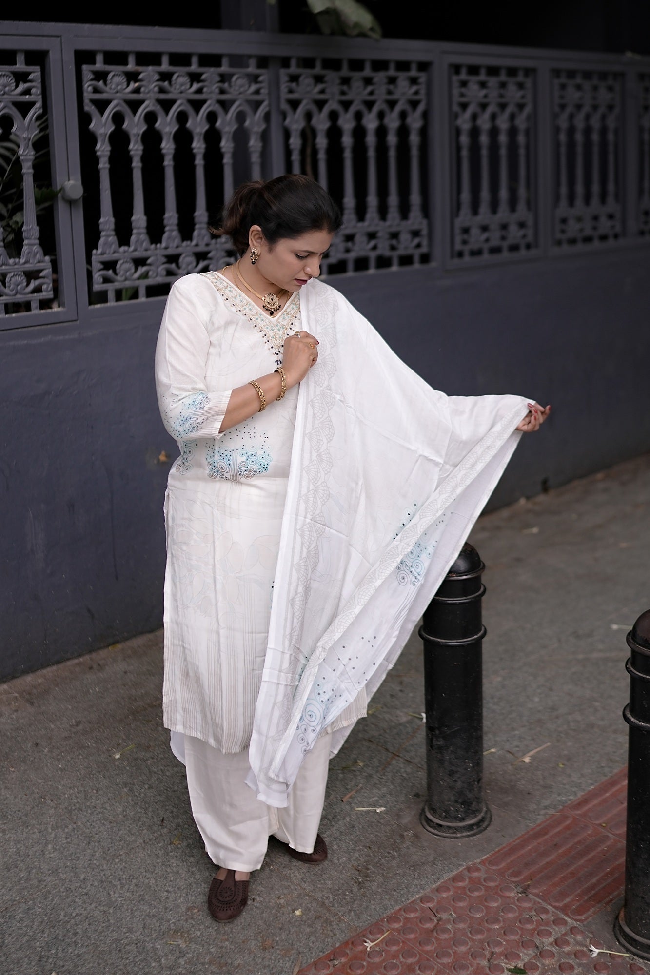 Ivory & Aqua Embroidered Festive Kurta Set – Rang Sootra Serenity