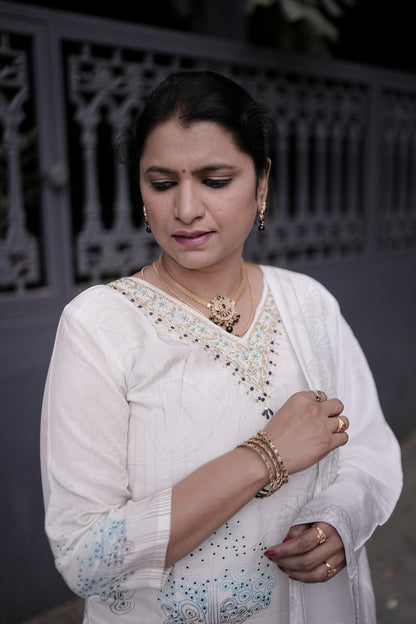 Ivory & Aqua Embroidered Festive Kurta Set – Rang Sootra Serenity