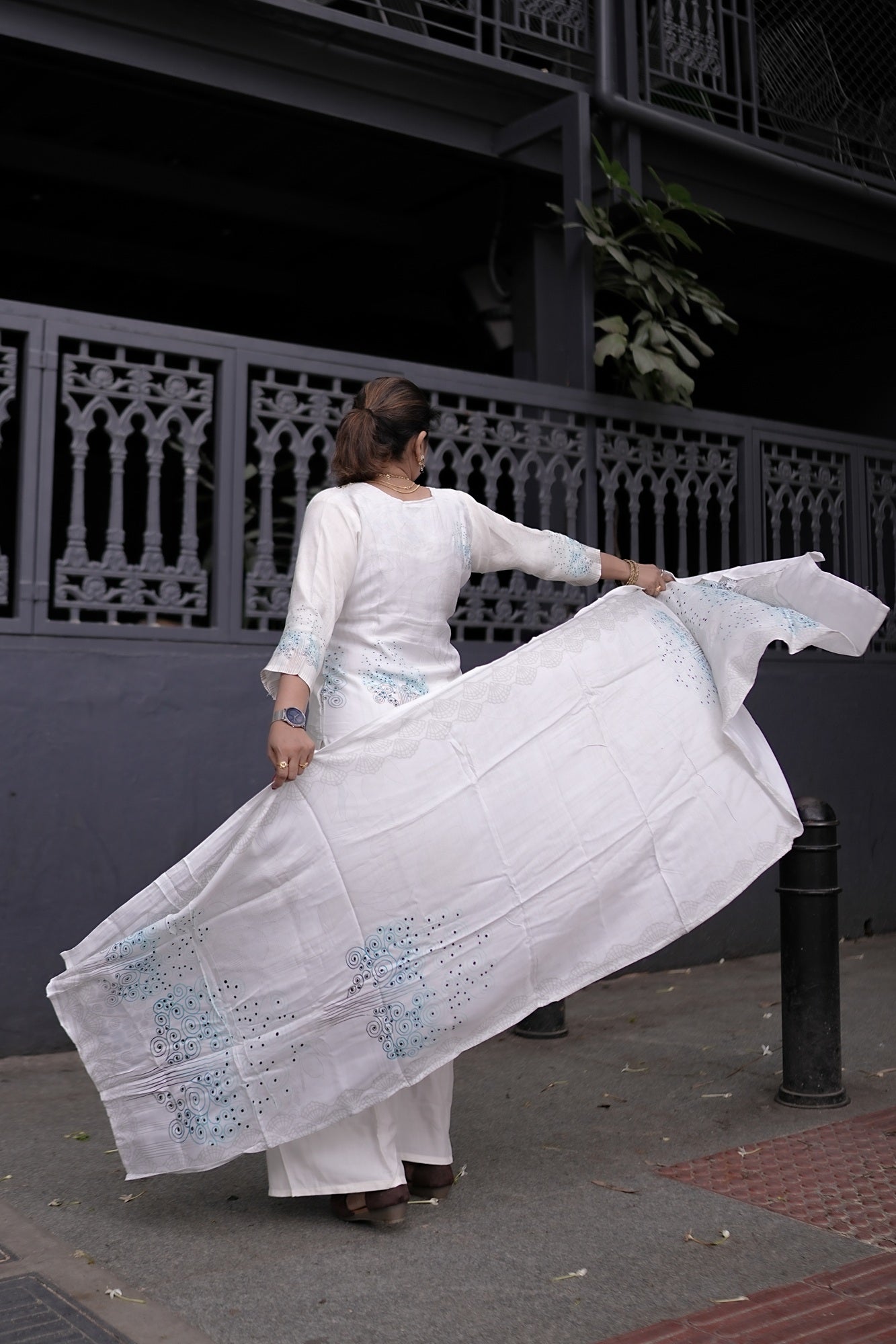 Ivory & Aqua Embroidered Festive Kurta Set – Rang Sootra Serenity