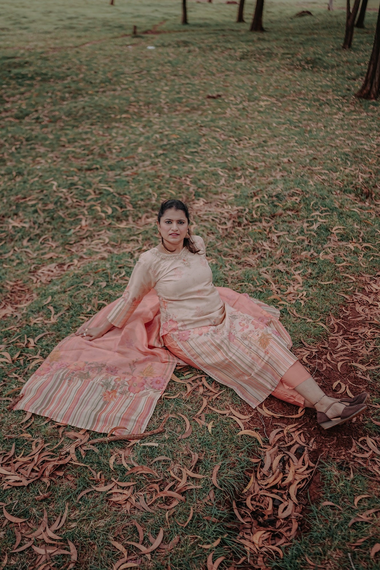 Beige & Rust Festive Kurta Set with Striped Dupatta – Rang Sootra Heritage Chic