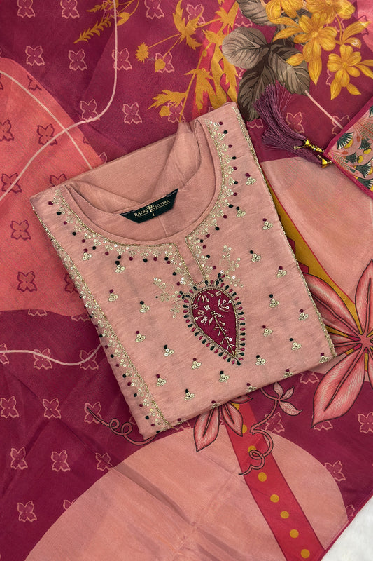 Rose Pink Embroidered Festive Kurta Set – Rang Sootra Radiance