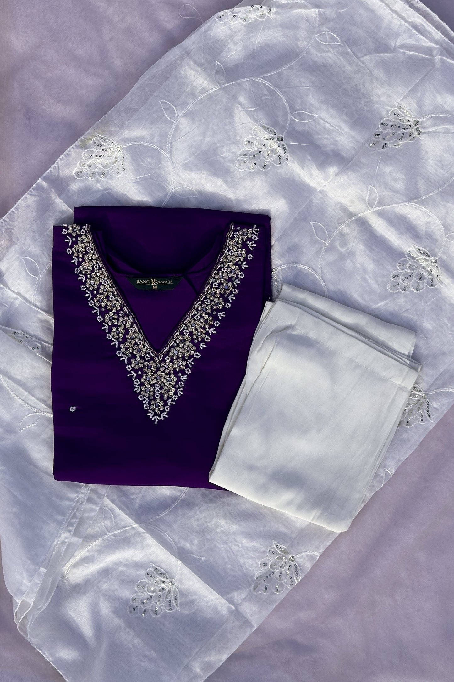 Royal Purple & White Embroidered Festive Kurta Set – Rang Sootra Grace