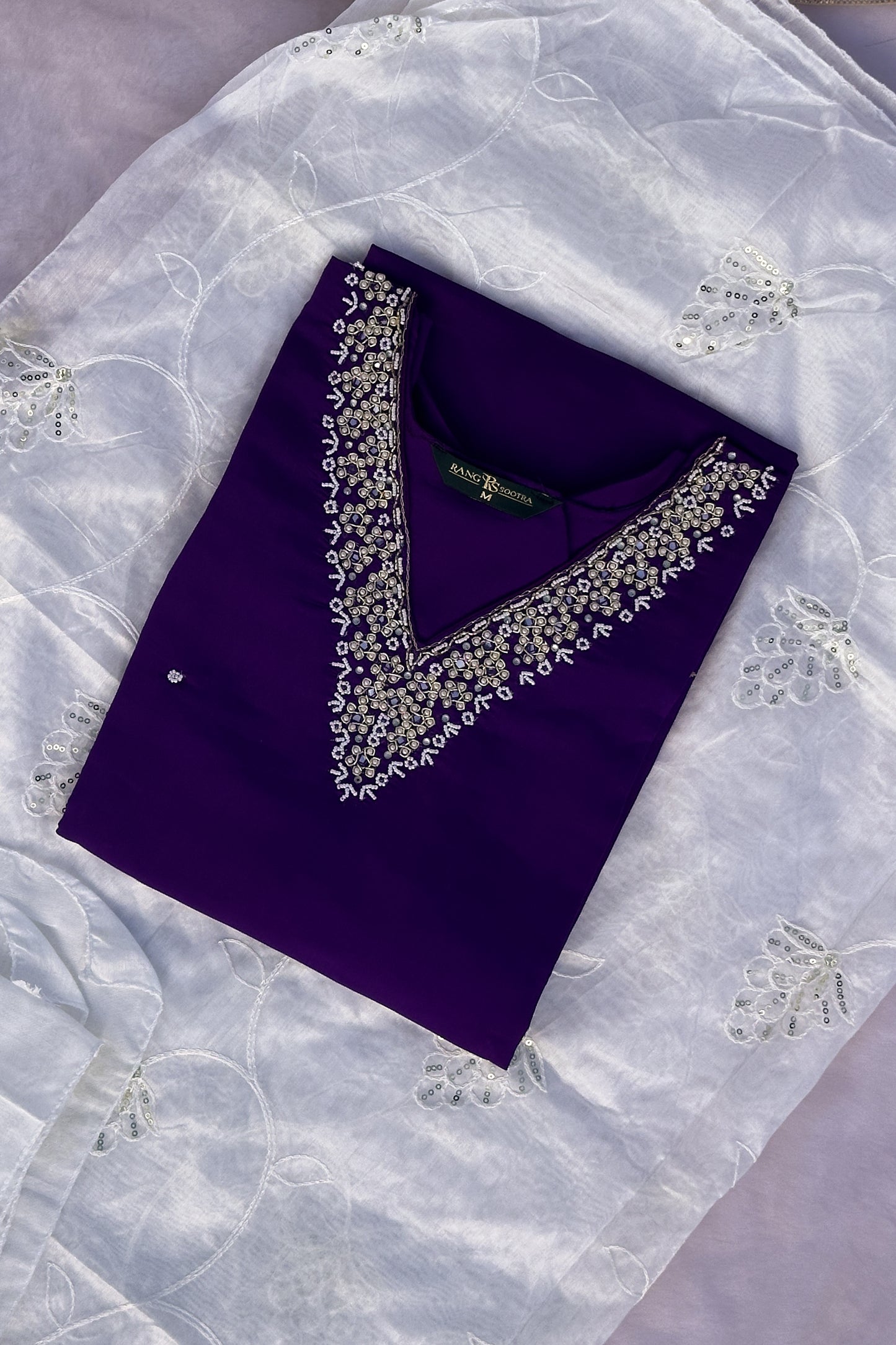 Royal Purple & White Embroidered Festive Kurta Set – Rang Sootra Grace