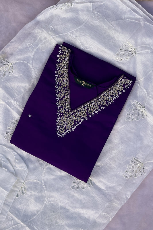 Royal Purple & White Embroidered Festive Kurta Set – Rang Sootra Grace