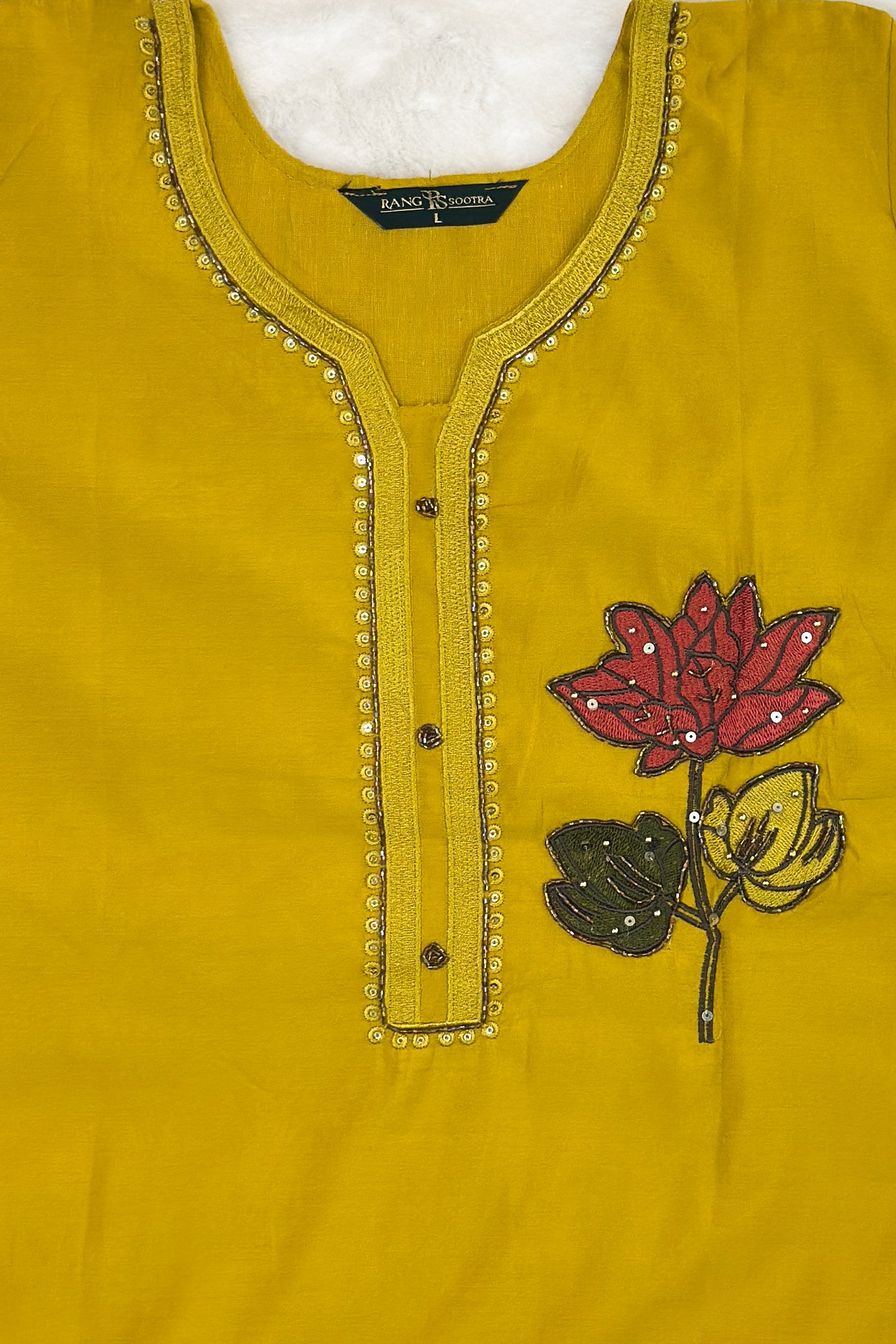 Mustard Yellow Festive Kurta Set with Mirror & Lotus Embroidery – Rang Sootra Radiance