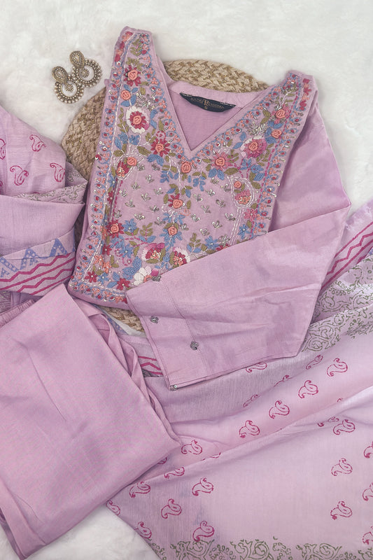 Lavender Bloom Festive Set – Embroidered Elegance by Rang Sootra