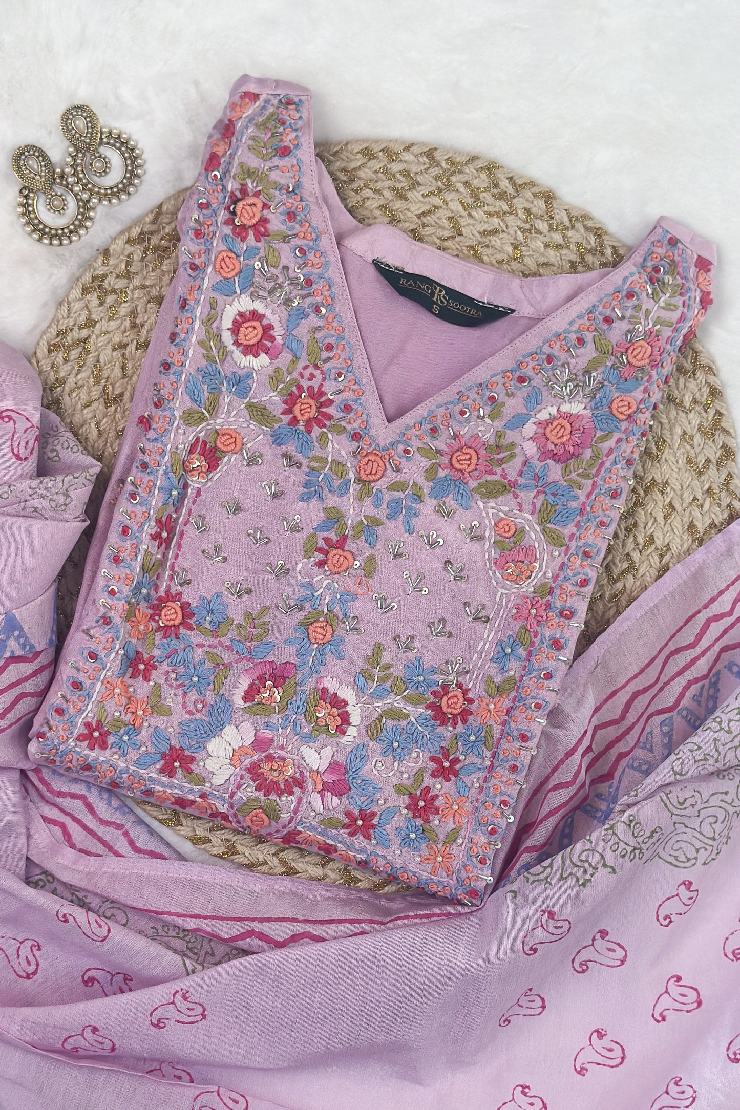 Lavender Bloom Festive Set – Embroidered Elegance by Rang Sootra